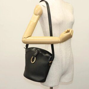Christian Dior Trotter Canvas Shoulder Bag Black Gold Auth